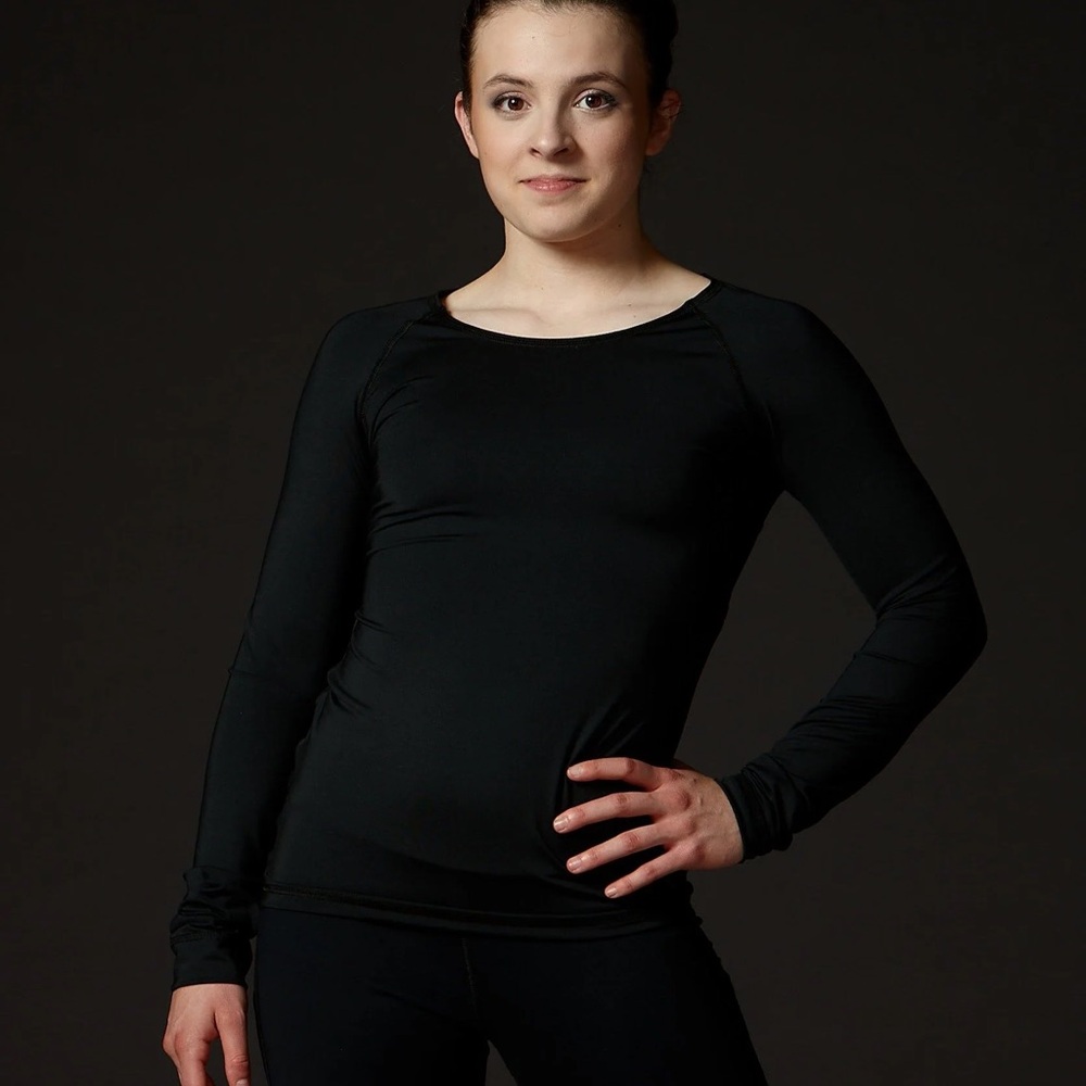 Elite Xpression Black Long Sleeve Bodysuit for Figure Skating – Size M